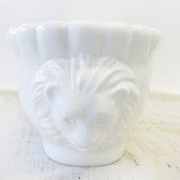 Large Italian White Ceramic Serving Bowl with Lions Heads