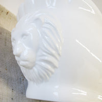 Large Italian White Ceramic Serving Bowl with Lions Heads