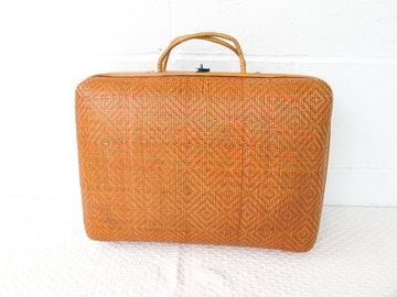 Woven Suitcase Purse Bag with Blue Clasp
