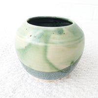 Vintage Studio Pottery Green and Cream Swirl Glaze