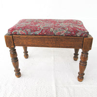 Spindle Wood Stool with Paisly Upholstery