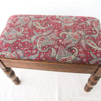 Spindle Wood Stool with Paisly Upholstery