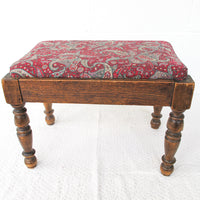 Spindle Wood Stool with Paisly Upholstery