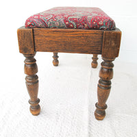Spindle Wood Stool with Paisly Upholstery