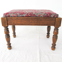 Spindle Wood Stool with Paisly Upholstery
