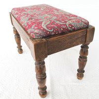 Spindle Wood Stool with Paisly Upholstery