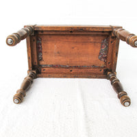 Spindle Wood Stool with Paisly Upholstery
