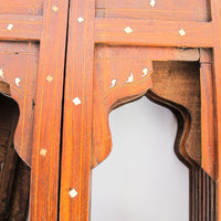 Carved Wood Hexagon Side Tables with Inlay and Fold Down Base Made in India (2 Available and Sold Individually)