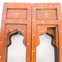 Carved Wood Hexagon Side Tables with Inlay and Fold Down Base Made in India (2 Available and Sold Individually)
