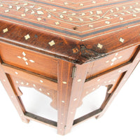 Carved Wood Hexagon Side Tables with Inlay and Fold Down Base Made in India (2 Available and Sold Individually)