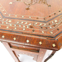 Carved Wood Hexagon Side Tables with Inlay and Fold Down Base Made in India (2 Available and Sold Individually)