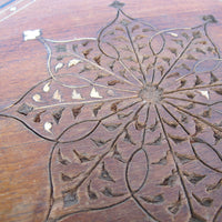 Carved Wood Hexagon Side Tables with Inlay and Fold Down Base Made in India (2 Available and Sold Individually)
