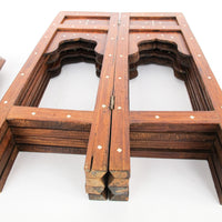 Carved Wood Hexagon Side Tables with Inlay and Fold Down Base Made in India (2 Available and Sold Individually)