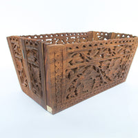 Teak Rosewood Indian Carved Folding Box Organizer
