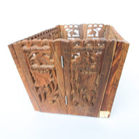 Teak Rosewood Indian Carved Folding Box Organizer