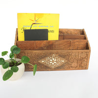 Teak Wood Desk Letter Organizer