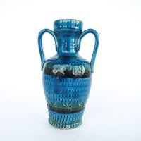 Rossini Italian Studio Pottery Ceramic Vase Volcano Glaze Blue Made in Italy