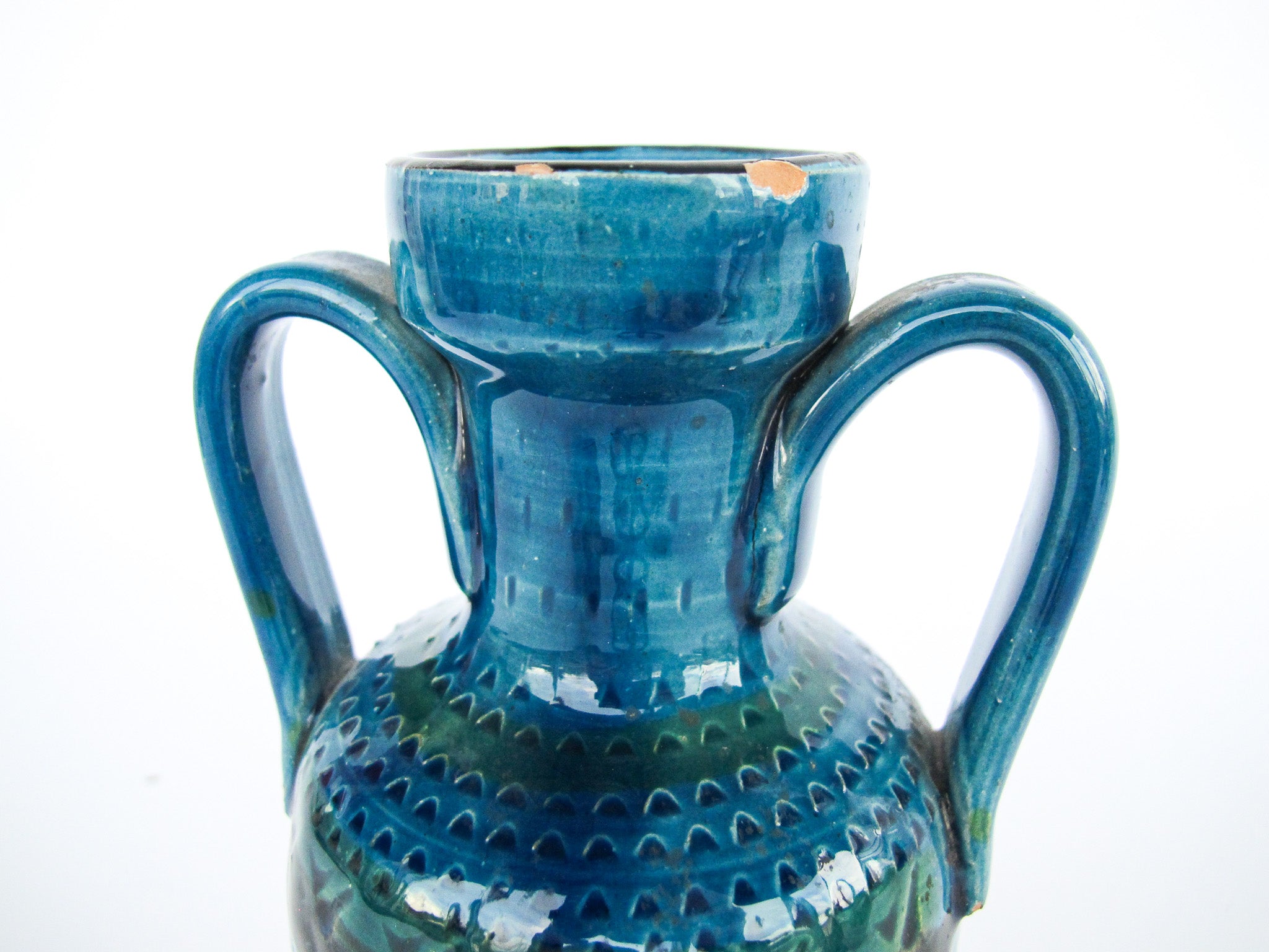 Rossini Italian Studio Pottery Ceramic Vase Volcano Glaze Blue Made in Italy