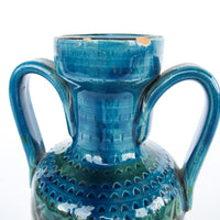 Rossini Italian Studio Pottery Ceramic Vase Volcano Glaze Blue Made in Italy