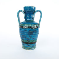 Rossini Italian Studio Pottery Ceramic Vase Volcano Glaze Blue Made in Italy