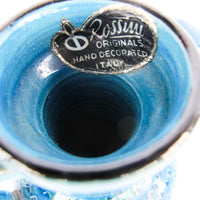 Rossini Italian Studio Pottery Ceramic Vase Volcano Glaze Blue Made in Italy
