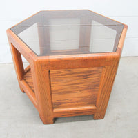 Midcentury Hexagon Table with Frosted Black Glass