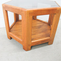 Midcentury Hexagon Table with Frosted Black Glass
