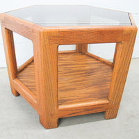 Midcentury Hexagon Table with Frosted Black Glass