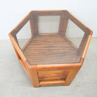 Midcentury Hexagon Table with Frosted Black Glass