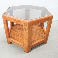 Midcentury Hexagon Table with Frosted Black Glass