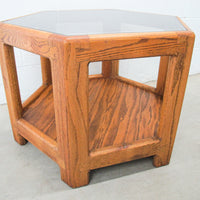 Midcentury Hexagon Table with Frosted Black Glass