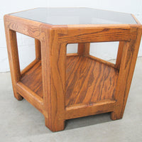 Midcentury Hexagon Table with Frosted Black Glass