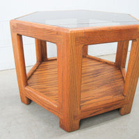 Midcentury Hexagon Table with Frosted Black Glass
