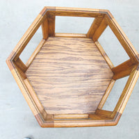 Midcentury Hexagon Table with Frosted Black Glass