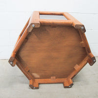 Midcentury Hexagon Table with Frosted Black Glass