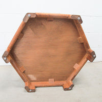 Midcentury Hexagon Table with Frosted Black Glass