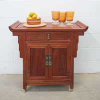 Midcentury Rolling Wood Bar Cabinet