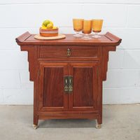 Midcentury Rolling Wood Bar Cabinet