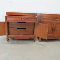 Solid Teak Art Deco Midcentury Bedside Tables Headboard Mirrored Vanity w/Stool (Each Sold Separately)