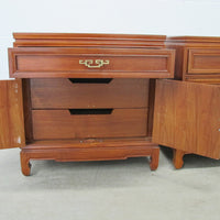 Solid Teak Art Deco Midcentury Bedside Tables Headboard Mirrored Vanity w/Stool (Each Sold Separately)