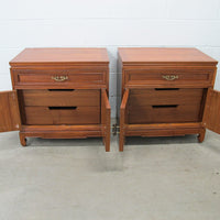 Solid Teak Art Deco Midcentury Bedside Tables Headboard Mirrored Vanity w/Stool (Each Sold Separately)
