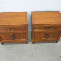 Solid Teak Art Deco Midcentury Bedside Tables Headboard Mirrored Vanity w/Stool (Each Sold Separately)