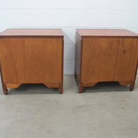 Solid Teak Art Deco Midcentury Bedside Tables Headboard Mirrored Vanity w/Stool (Each Sold Separately)