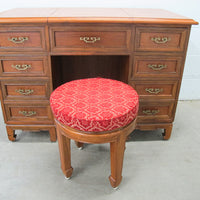 Solid Teak Art Deco Midcentury Bedside Tables Headboard Mirrored Vanity w/Stool (Each Sold Separately)