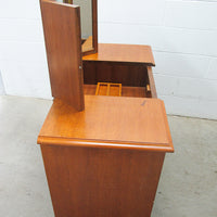 Solid Teak Art Deco Midcentury Bedside Tables Headboard Mirrored Vanity w/Stool (Each Sold Separately)