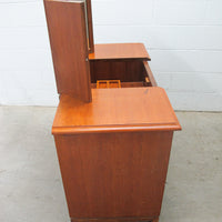 Solid Teak Art Deco Midcentury Bedside Tables Headboard Mirrored Vanity w/Stool (Each Sold Separately)