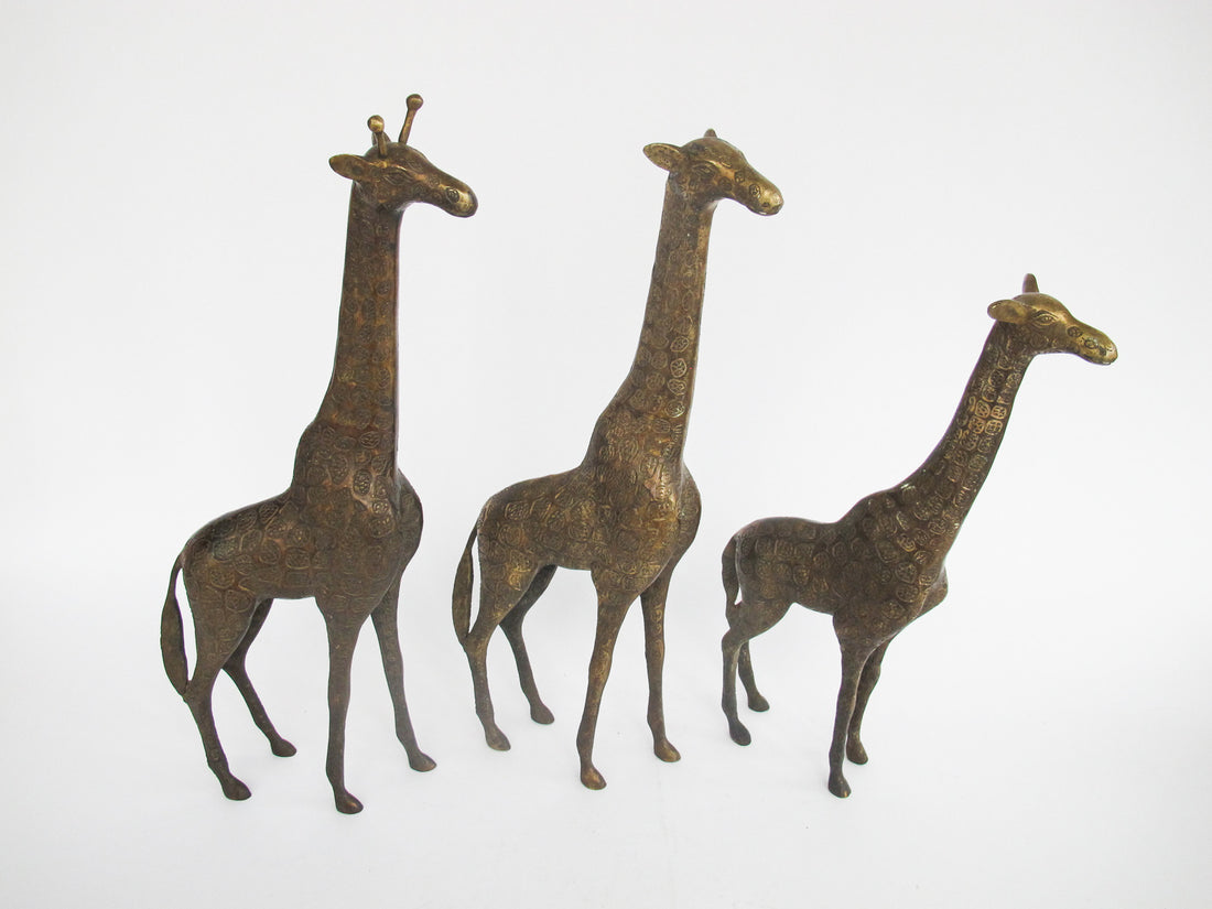 Set of 3 Brass Giraffes
