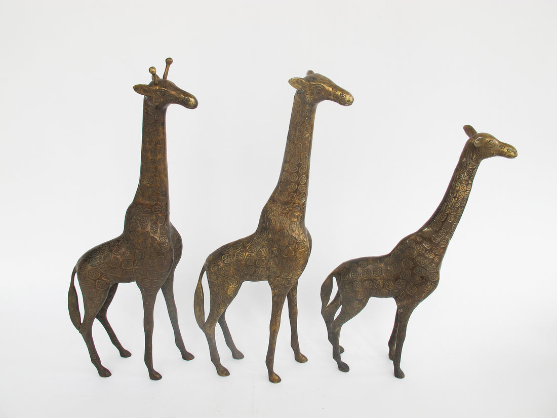 Set of 3 Brass Giraffes