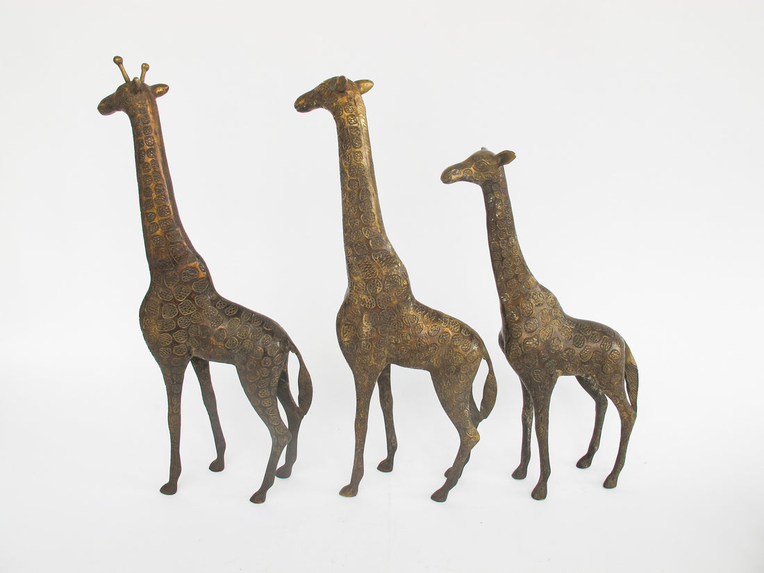 Set of 3 Brass Giraffes