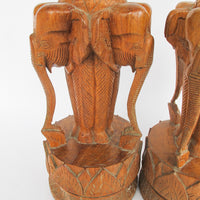 Set of 2 Wood Carved Elephant Base Lamps